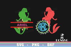 Little Mermaid Monograms svg files for Cricut Silhouette Cameo Ariel PNG Sublimation Disney Princess