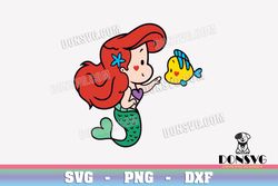 Chibi Ariel and Flounder SVG The Little Mermaid png clipart for T-Shirt Design Disney Kawaii Cricut files