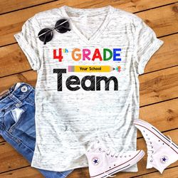 4th Grade Team Back To School Fourth Grade Teacher Novelty Graphic Unisex V Neck Graphic Tee T-Shirt