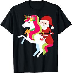 santa riding unicorn funny cute winter girl christmas gift t-shirt