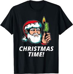 Christmas Time Funny Santa Burning Money Gifts T-Shirt