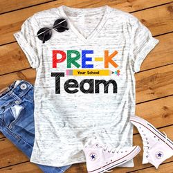 Pre K Team Back To School Preschool Pre Kindergarten Teacher Novelty Graphic Unisex V Neck Graphic Tee T-Shirt