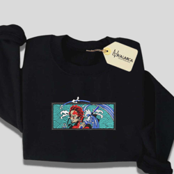 Inspired Anime Embroidered Sweatshirt, Tanjiro Demon Slayer Embroidered Sweatshirt, Custom Anime Embroidered Hoodie