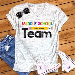 Middle School Team Back To School First Grade Teacher Novelty Graphic Unisex V Neck Graphic Tee T-Shirt