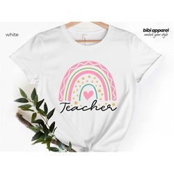 Teacher Shirts For Women, Vintage Boho Teacher Rainbow Shirt, Rainbow Teacher Shirt, Rainbow Teacher T-shirt, Kindergart