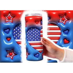 Inflated American Flag Tumbler Wrap Png 3D Tumbler Design Skinny Sublimation Digital Download Puff Tumbler Design 4th Of