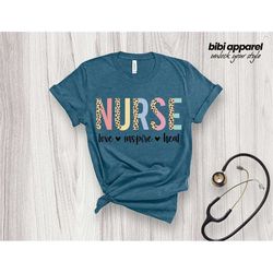 Love Inspire Heal Shirt, Nurse T-Shirt, Nurse Tees, Cute Nurse Shirts, Nurse Appreciation Gift, Nurse Gift Idea