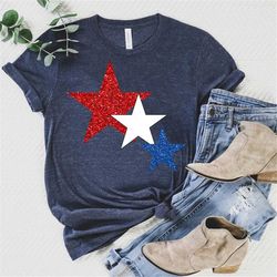 4th Of July Womens Shirt, Star Glitter Shirt Glitter, 4th Of July Shirt, Fourth Shirt, Patriotic Shirt, 4th Of July Tee,