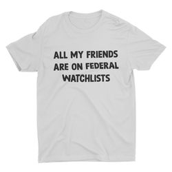 All My Friends Are On Federal Watchlists, Funny Tshirt, Sarcastic Tee