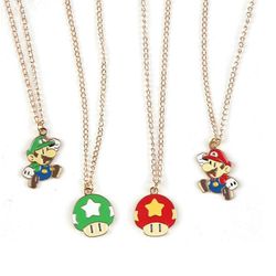 Game Cartoon Figure Plummer Mushroom Necklace Cute Red and Green Alloy Pendant Girl