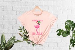 Christmas in July Shirt, Flamingo Shirt for Women, Christmas in Summer Shirt, Christmas Flamingo, Summer Christmas,Xmas