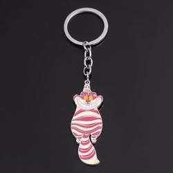 Disney Anime Movie Jewelry Alice in Wonderland Cheshire Cat Metal Pendants Keychain Cartoon Backpack Keyrings