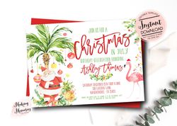 Christmas in July, Tropical Christmas Invitation, Pineapple Christmas Invite, Tropical Christmas fun, Christmas in July