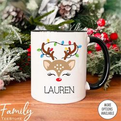 Reindeer Face Mug - Personalized Christmas Mug - Secret Santa Gift - Custom Name  Mug - Funny Christmas Gift
