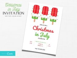 Christmas in July Invitation , Christmas in July , Summer Christmas , Summer Santa  , Xmas July , Christmas Pool Party ,