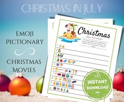 Christmas in July Movie Emoji Pictionary , Printable Christmas Games , Summer Party Game , Christmas Emoji Quiz , Christ