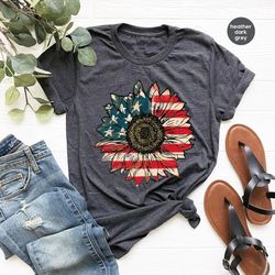 America Sunflower Shirt, USA Flag Flower T Shirt, Gift For American, 4th Of July Flag Graphic T-Shirt, Freedom TShirt, I