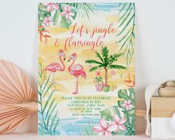 Christmas in July Invitation, Christmas in July Invite, Flamingo Christmas Party Invitation, Flamingle and Jingle, Edita