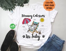 Meowy Cat-Mas in July Shirt, Funny Christmas in July Cat Shirt, Hawaiian Christmas Gift, Summer Christmas Shirt
