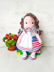 Crochet waldorf doll with set of clothes. Handmade tilda doll. Doll for birthday. Waldorf doll inspired. Patriotic doll.