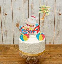 Merry Birthday Custom Cake Topper: Choose Your Characters/Saying, Surfing Santa Birthday Ideas, Christmas in July Theme