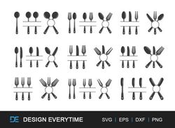 Cutlery Monogram Bundle SVG, Silhouette