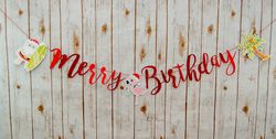 Merry Birthday Banner: Customize the Characters/Saying, Christmas in July Party Supplies, Surfing Santa Birthday Ideas ,