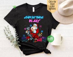 Retro Cyberpunk Santa Clause July Christmas Tshirt, 80s Futuristic Santa and Robot Xmas in July Shirt, Tropical Hawaiian