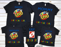 Uno Card Game Birthday Matching Tshirt designs- Mommy, Daddy, Aunt, Uncle, Brother , Sister, of Birthday Boy and Girl -