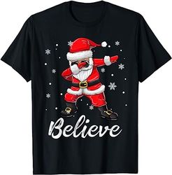 Believe Christmas Shirt Dabbing Santa Claus Kids Boys Girls T-Shirt