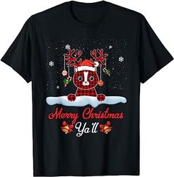 Red Plaid Santa Cat Merry Christmas Ya'll 2023 T-Shirt
