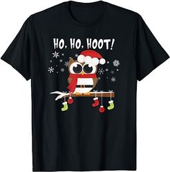Funny Santa Owl T Shirt Christmas Ho Ho Hoot for Women Men