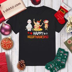 Sloth Happy Hallothanksmas Merry Christmas shirt