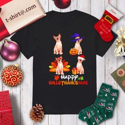 Sphynx cat Witch Turkey Santa Happy Hallothanksmas Merry Christmas shirt