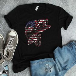 Bass Fishing Shirt, American Fishing Tshirt, Fishing Gifts, Fisherman Gifts, Patriotic American Flag Bass Fishing T-Shir