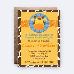 Giraffe Birthday Invitation, Giraffe Themed, Giraffe Invite, Giraffe Party, Kids Party