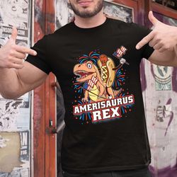 Amerisaurus Rex T-Shirt, Dinosaur Hot Dog US Flag Print Shirt, 4th July Dinosaur Tee, Independence Day Tshirt, Patriotic