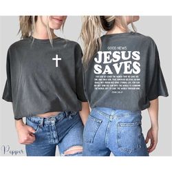 Comfort Color Jesus Saves Shirt, Bible Verses Apparel, Religious Gift Clothes, Christian Shirt, Comfort Color Cross Shir