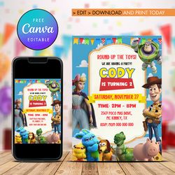 Toy Story Birthday Party Invitation, Toy Story Themed Birthday Party Invitation Template Canva Editable