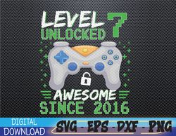 Level 7 Unlocked Awesome 2016 Video Game 7th Birthday Gamer Svg, Eps, Png, Dxf, Digital Download