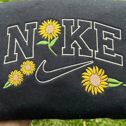 Nike x Floral Embroidered Sweatshirt, Custom Brand Embroidered Crewneck, Brand Custom Floral Embroidered Sweatshirt