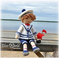 Knitting pattern toy for Sailor boy Knitted Doll, Amigurumi pattern