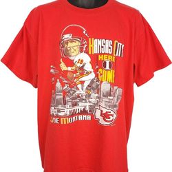 Kansas City Chiefs T Shirt Vintage 90s Joe Montana NFL Football Made In USA Mens Size XL