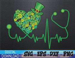 Nurse St Patricks Day Stethoscope Heartbeat Clover Svg, Eps, Png, Dxf, Digital Download