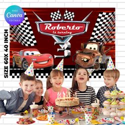 cars birthday backdrop , lightning mcqueen birthday banner editable and printable digital invitation