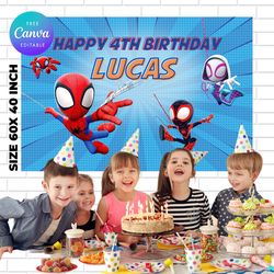 spidey and his amazing friends birthday backdrop template, spidey and his amazing friends birthday banner editable