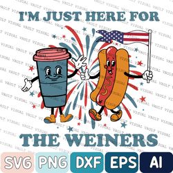 Retro Us Flag Svg, I'm Just Here For The Wieners Svg, Funny Hot Dog Svg, 4th July Hot Dog Svg, Patriotic Svg, Independen