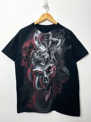 Vintage Early 2000s Y2K Skull Dragon Graphic Tee Shirt (size adult Medium)