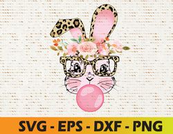 Cute-Bunny-With-Leopard Glasses-Bubblegum Easter Day Svg, Eps, Png, Dxf, Digital Download