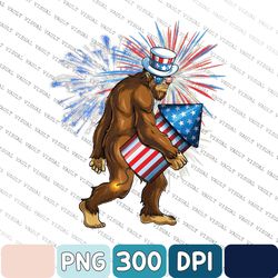 Bigfoot Us Flag 4th Of July Png, Bigfoot Holding Firework Png, Independence Day, Patriotic Fourth Of July Png